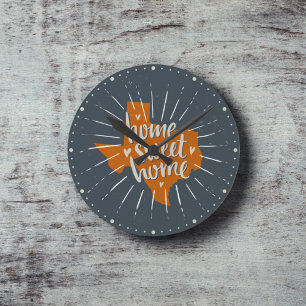 Longhorn Burnt Orange Zuhause Sweet Zuhause - Texa Runde Wanduhr