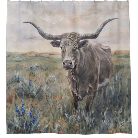 "Longhorn" handbemalt Duschvorhang (Vorderseite)