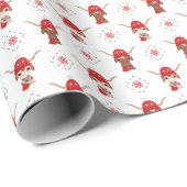 Longhorn im roten Skihang und Skarfmuster Geschenkpapier (Rolleneckpunkt)