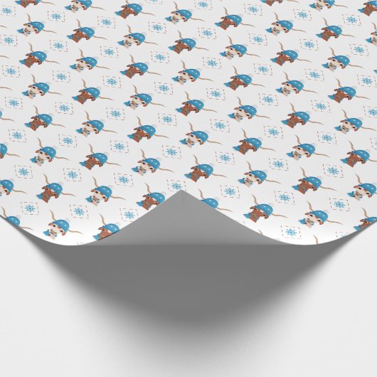 Longhorn in hellblauer Skispitze und Muster Scarf Geschenkpapier (Ecke)