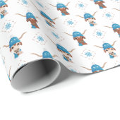 Longhorn in hellblauer Skispitze und Muster Scarf Geschenkpapier (Rolleneckpunkt)