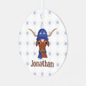 Longhorn in Periwinkle Ski Cap und Scarf Foto Ornament Aus Metall (Vorderseite links)