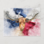 Longhorn Kuh mit Texas Flag Karte Wasserfarbe (Vorderseite)