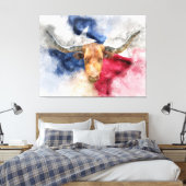 Longhorn Kuh mit Texas Flag Karte Wasserfarbe Leinwanddruck (Insitu (Schlafzimmer))