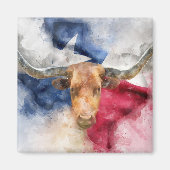 Longhorn Kuh mit Texas Flag Karte Wasserfarbe Magnet (Vorne)