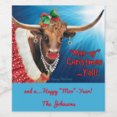 Longhorn Kuh Weihnachten Weinetikett (Einzelnes Label)
