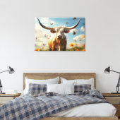 Longhorn Liebe Stretched Canvas Print Leinwanddruck (Insitu (Schlafzimmer))