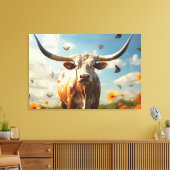 Longhorn Liebe Stretched Canvas Print Leinwanddruck (Insitu (Wohnzimmer))