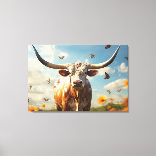 Longhorn Liebe Stretched Canvas Print Leinwanddruck (Vorderseite)