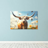 Longhorn Liebe Stretched Canvas Print Leinwanddruck (Insitu (Holzboden))