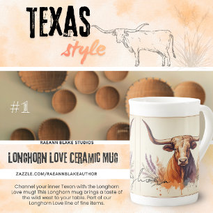 Longhorn Love #1 Bone China Keramik-Tasse Porzellantasse