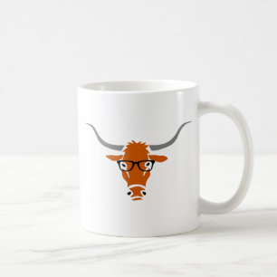 Longhorn mit Hipster-Gläsern Kaffeetasse