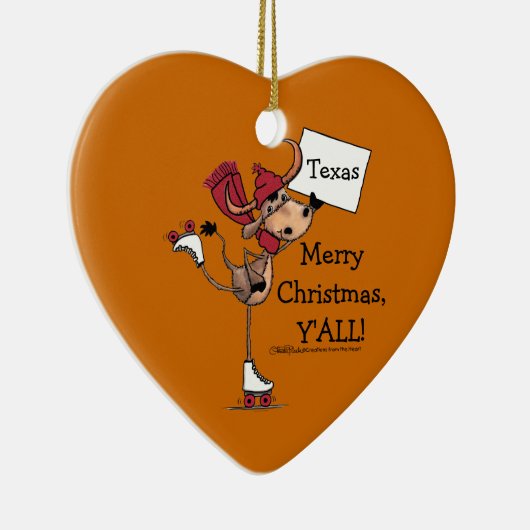 Longhorn Roller Skaten-Merry Christmas Y'all! Keramik Ornament (Rechts)