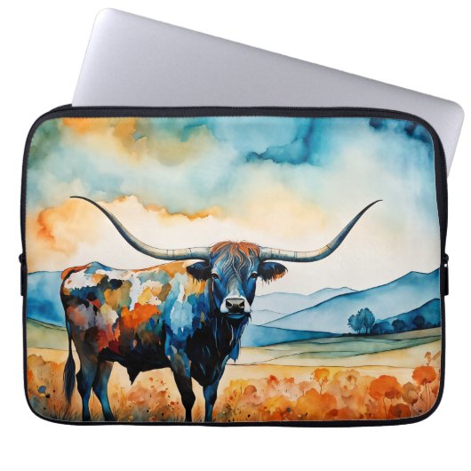 Longhorn Steer in a pasture Laptopschutzhülle (Vorderseite)