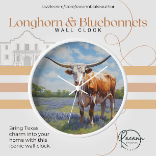 Longhorn- und Bluebonnets-Wanduhr Uhr