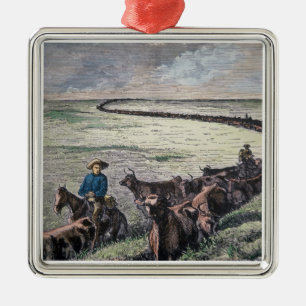 Longhorn-Vieh fährt von Texas nach Abilene, Kansa Silbernes Ornament