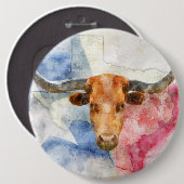 Longhornkuh mit Texas-Karte und Flaggenfarbe Button (Vorne & Hinten)