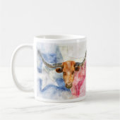 Longhornkuh mit Texas-Karte und Flaggenfarbe Kaffeetasse (Links)