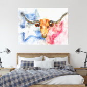 Longhornkuh mit Texas-Karte und Flaggenfarbe Leinwanddruck (Insitu (Schlafzimmer))