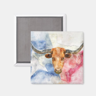 Longhornkuh mit Texas-Karte und Flaggenfarbe Magnet