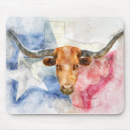 Longhornkuh mit Texas-Karte und Flaggenfarbe Mousepad (Vorne)