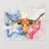 Longhornkuh mit Texas-Karte und Flaggenfarbe Postkarte (Vorderseite)