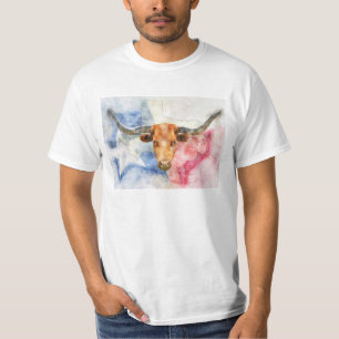 Longhornkuh mit Texas-Karte und Flaggenfarbe T-Shirt