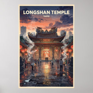 Longshan-Tempel Taipei Vintage-Reise Poster