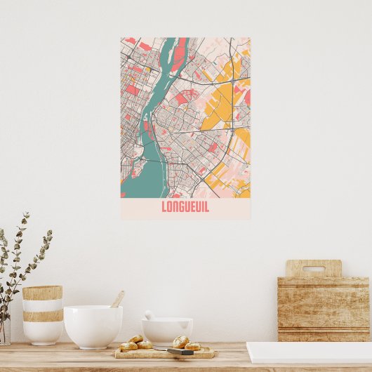Longueuil - Chalk City Map in Kanada Poster (Küche)
