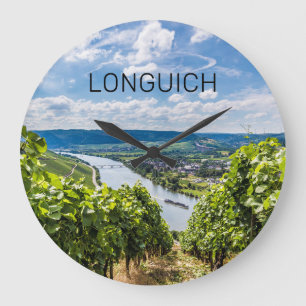 Longuich Moselle Vineyard Panorama Deutschland Große Wanduhr