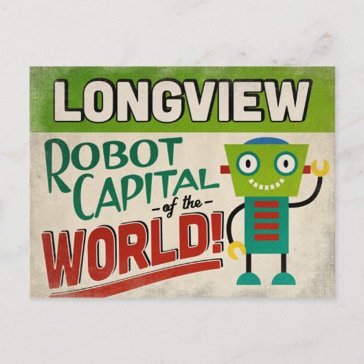 Longview Texas Robot - Funny Vintag Postkarte (Vorderseite)