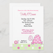 Lonnie's Pink Turtle Baby Dusche Einladung (Vorne/Hinten)