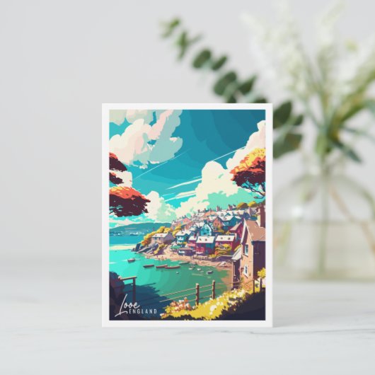 Looe England Vintage Reise Illustration Postkarte (Stehend Vorderseite)