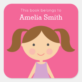 Look-Alike Girl Brünett Ponytails Buchzeichen Quadratischer Aufkleber