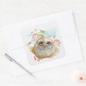 LOOK B4 U LEAP Aquarelluhu Quadratischer Aufkleber (Umschlag)