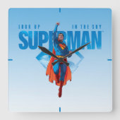 Look Up It's Superman Quadratische Wanduhr (Vorderseite)