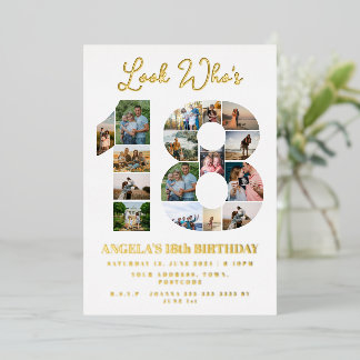 Look wer 18 Foto Collage Teenager Geburtstag Folieneinladung