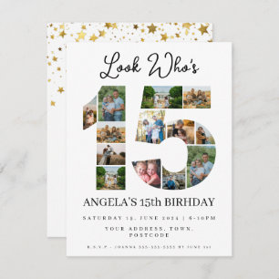 Look wer ist 15 Foto Collage quinceaneras Teenager Einladung