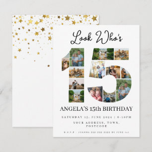 Look wer ist 15 Foto Collage quinceaneras Teenager Einladung
