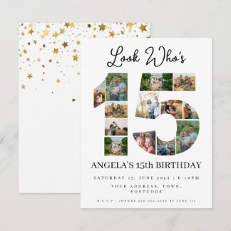 Look wer ist 15 Foto Collage quinceaneras Teenager Einladung