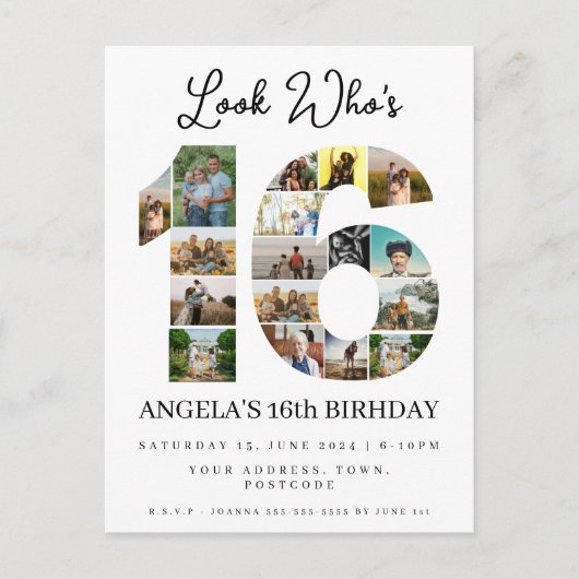 Look wer ist 16 Foto Collage Einladung Teenager (Vorderseite)