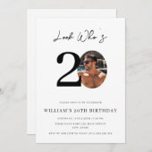 Look Who is 20 Birthday Modern Simple Foto Einladung (Vorne/Hinten)