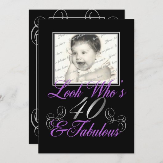 Look Who is 40 and Fabulous Einladung (Vorne/Hinten)