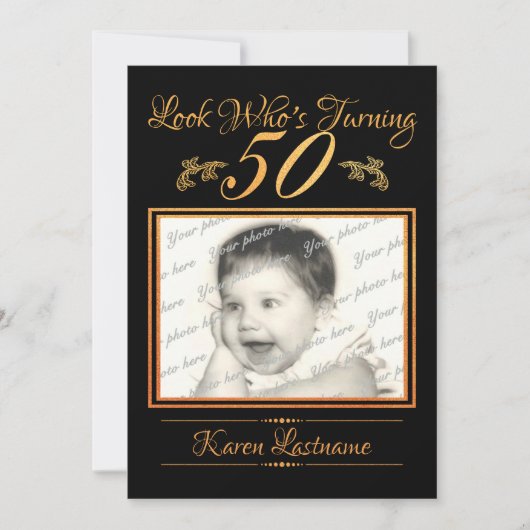 Look Who is 50 Foto Orange Einladung (Vorderseite)