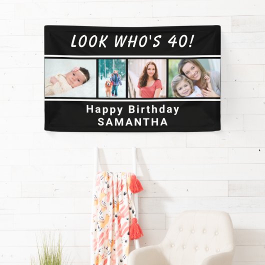 Look Who is any Age 4 Foto Black Birthday Banner (Insitu)