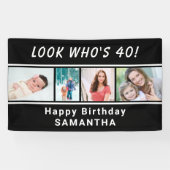 Look Who is any Age 4 Foto Black Birthday Banner (Horizontal)