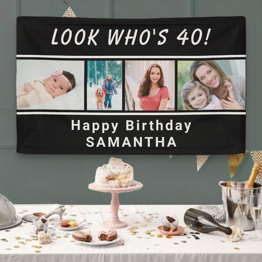 Look Who is any Age 4 Foto Black Birthday Banner
