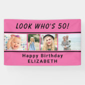 Look Who is any Age 4 Foto Pink Birthday Banner (Horizontal)