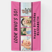 Look Who is any Age 4 Foto Pink Birthday Banner (Vertikal)