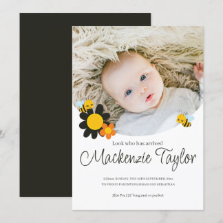 Look Who is Here New Baby Bee themed Announcement Einladung